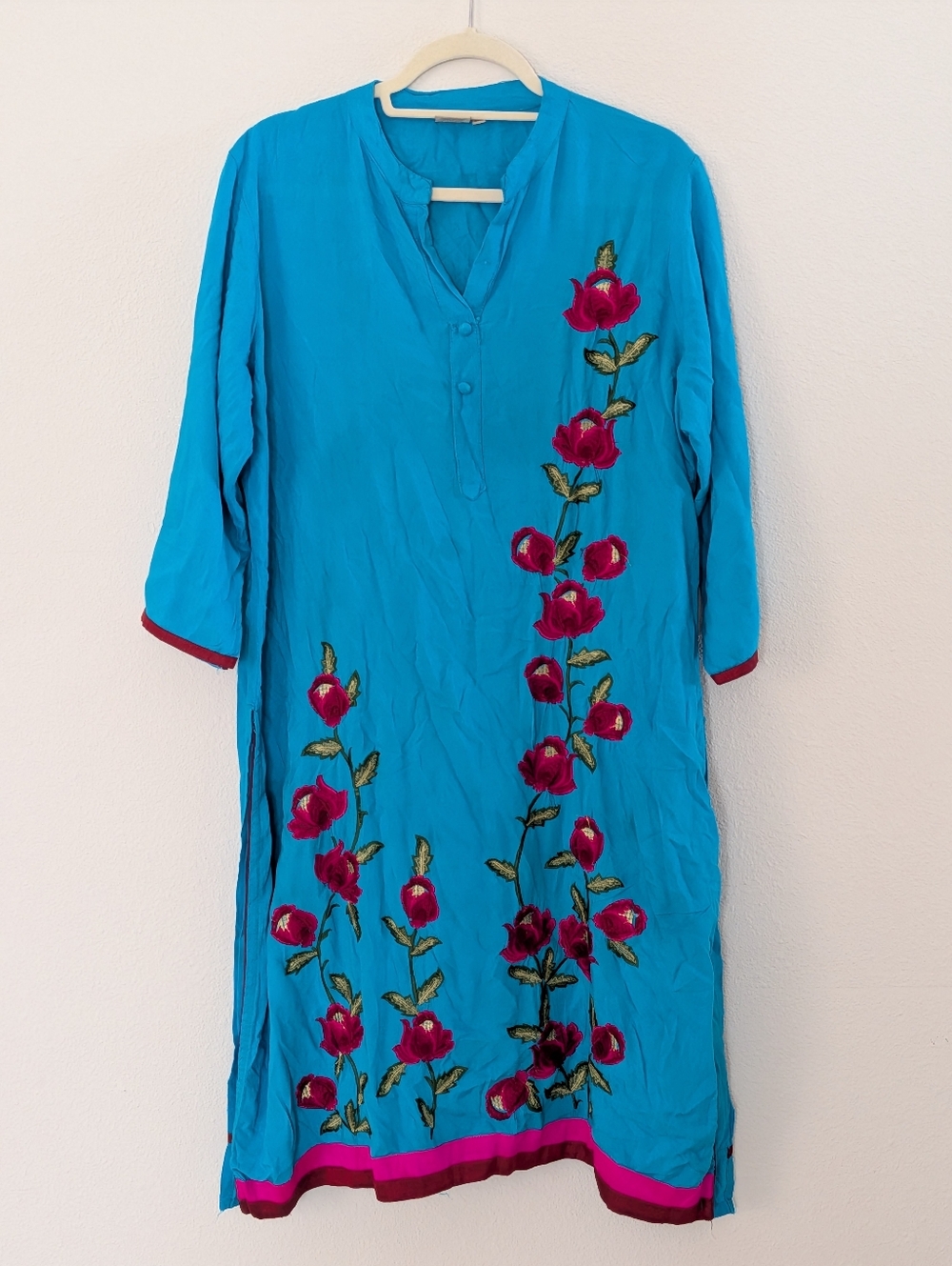 Neerus India Blue Embroidered Rose Dress Size 3XL